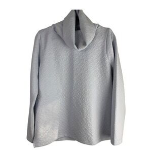 J.Crew Quilted Funnel Neck Sweatshirt Light‎ Blue Snap Pullover Preppy Casual L